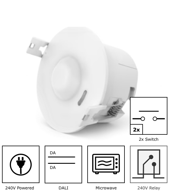 DALI-2 Microwave Smart Sensor 8m with in built relay and 2 switch inputs