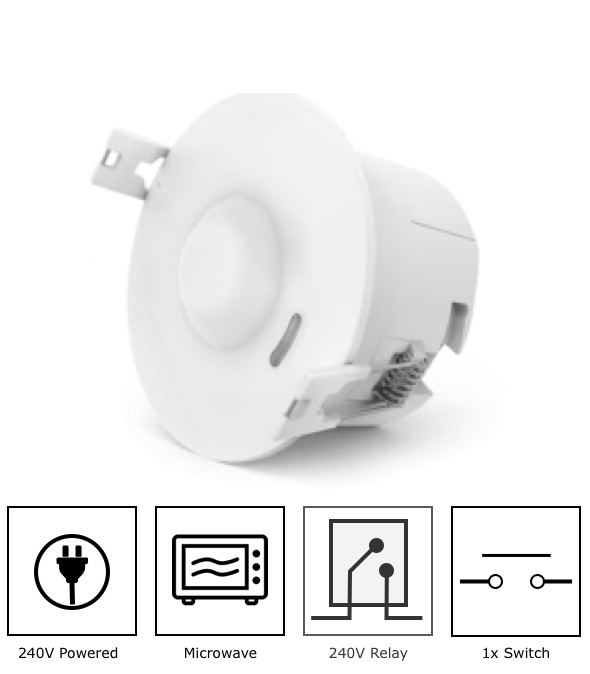 240V Standalone Microwave Smart Sensor 8m with inbuilt relay and 1 switch