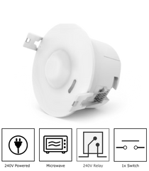 240V Standalone Microwave Smart Sensor 8m with inbuilt relay and 1 switch