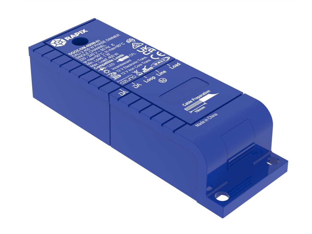 RAPIX DALI-2 Phase Dimmer 400W - single channel (excludes DIN mount bracket and load bypass MMBP)