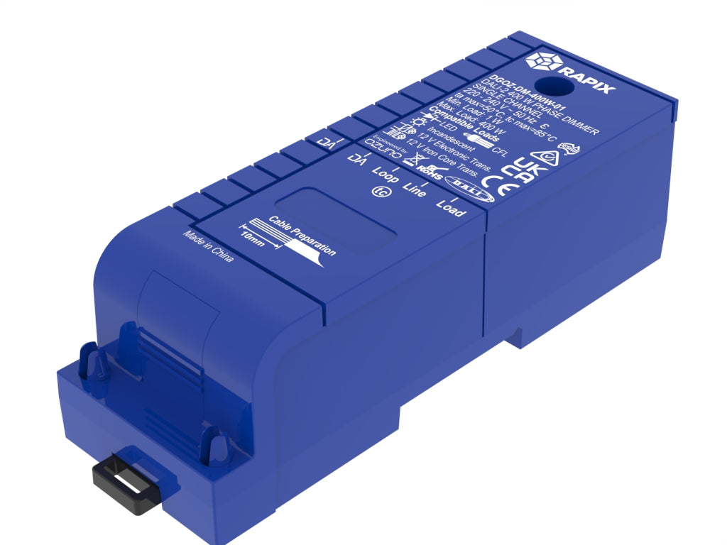 Retail - RAPIX DALI-2 Phase Dimmer 400W - single channel (excludes DIN mount bracket and load bypass MMBP)