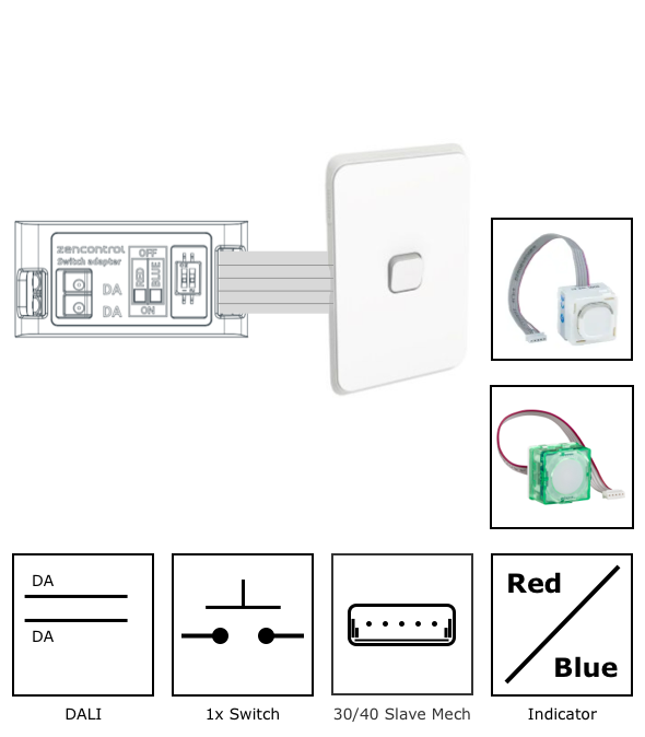 DALI-2 switch adapter for 30/40 Slave mech, Supports 1 Button with Indicator LED