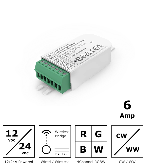 Wireless LED Strip 12-24VDC PWM 4ch 6a Dimmer