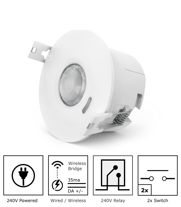 Retail - Wireless DALI PIR Smart Sensor 8m with inbuilt Relay and 2 Switch Inputs